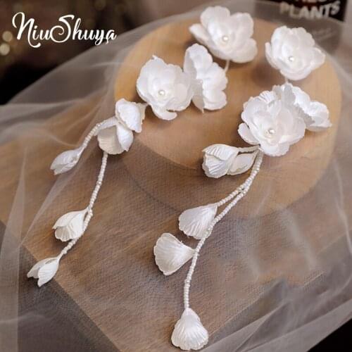 NiuShuya Sweet Flower Tassels Brides Barrettes Headbands Handmade Princess Wedding Headbands Bridal Hair Accessory
