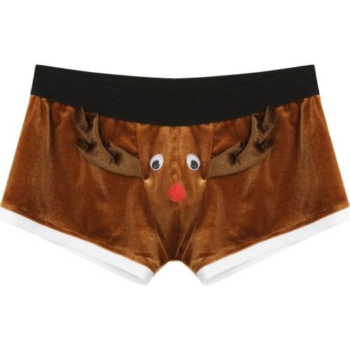 Men Fashionable Christmas Elk Pants Boxer Underwear Pleuche Elastic Waistband Shorts Reindeer Santa Claus Costume Short Trousers