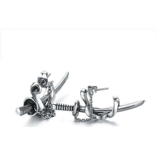 New Fashion Samurai Scimitar Sword Stud Earrings for Men Vintage Stainless Steel Katana Ear Piercing Punk Jewelry Trendy Gifts