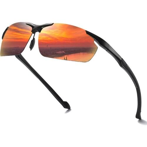 New Aluminum-magnesium Polarized Sunglasses Riding Color-changing Glasses Anti-high Beam Half-frame Driving Night Vision Goggles