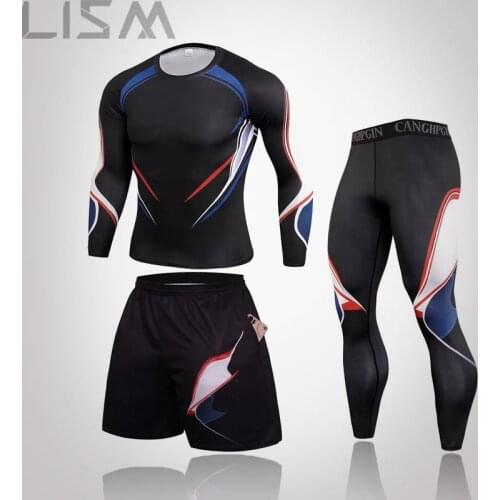 New Mens 3-Piece Suit Base Tight-Fitting Thermal Long Underwear Quick-Drying Running Suit Jogging Training Gym Fitness Suit