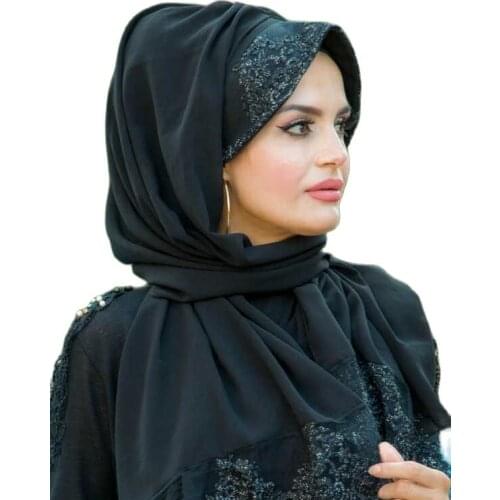 2021 New Season Turkey Wedding Stylish White Muslim Hijab Flowy Lace Hat Shawl Evening Dress Hijab Islamic Luxury Fashion Stylish And Elegant Design Trend Products For Women