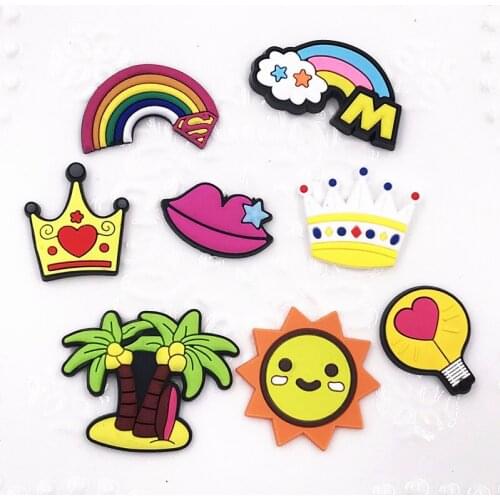 Rainbow Colorful Crown Icon Sun Smile PVC Flatback Embellishment Hairband Shoes Charm For Backpack Accessories Pen Cap Silicone