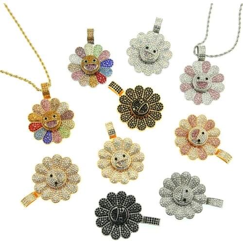 Rotatable Sun Flower Necklace Occident Jewelry Sunflower Cool Colorful Crystal Inlay Pendant Necklace