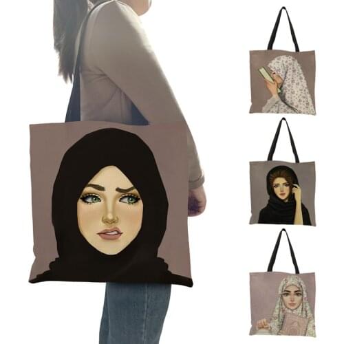 Hijab Face Muslim Women Casual Totes Large Capacity Ladies Shopping Shoulder Bags Islamic Gril Handbag Leisure Beach Travel Bag
