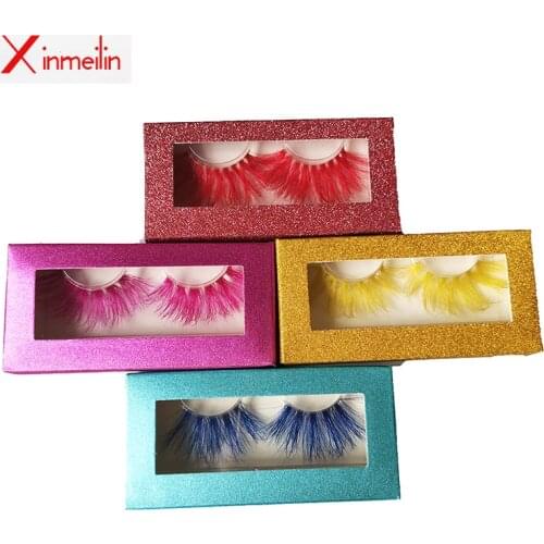 Xinmeilin Different Color Mink Fake Lashes Mix 25mm Wholesale 3D Beauty Makeup Individual False Eyelashes Colorful Packaging