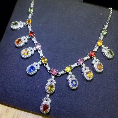 Rare color sapphire luxury Necklace party high end jewelry 925 silver certificate