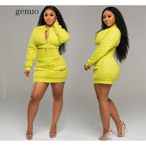 Sexy Two Piece Set Women Autumn Winter Outfits Festival Clothing Zip Crop Top and Mini Skirts Matching Suits 2 Piece Set