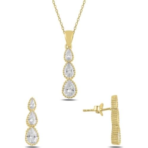 Silver 925 Sterling Cottage Drop Zircon Stone Set