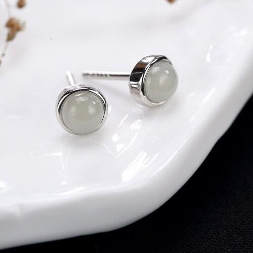 Natural retro mosaic 925sterling silver white hetian jade jasper earrings simple women jade earrings earrings for women earrings