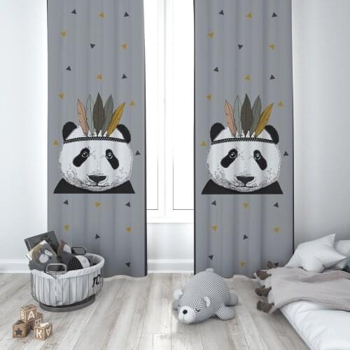 Curtains Children 3D Printed Decorative Items Home Childrens Room Wild Western Panda Gray Model 072