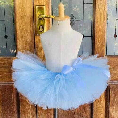 Blue Baby Girls Tutu Skirts Infant 100% Handmade Fluffy Ballet Dance Tutus Pettiskirts with Ribbon Bow Kids Party Skirts