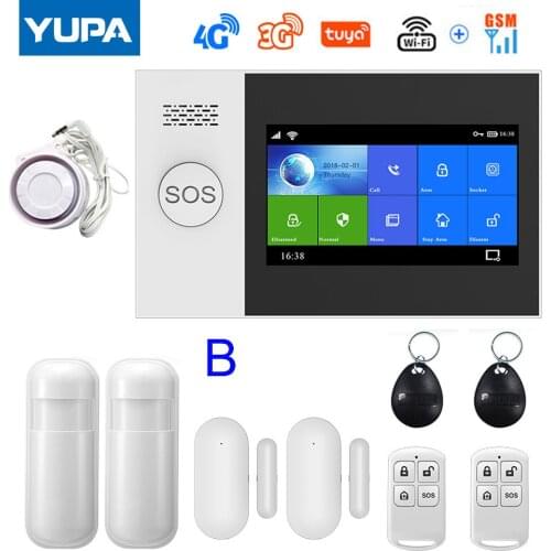 Wireless Wifi 4G 3G GSM GPRS Home Security Alarm System With 4.3 Inch Touch Screen For Tuya Smart Life APP Works Alexa & Google