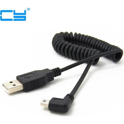 Nova 5Ft Spiral USB Enrolada MINI 5Pin 5 P angulo direito do Sexo Masculino para USB 2.0 A macho Cabo plug