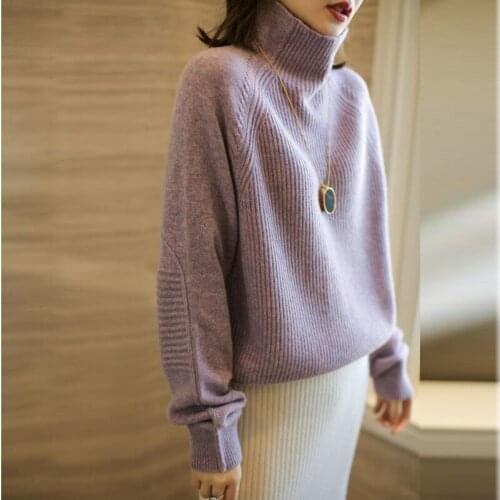 Autumn And Winter New Cashmere Sweater Womens High Collar Thicken Pullover 100% Wool Loose Large Size Knitted Sweater Jumper