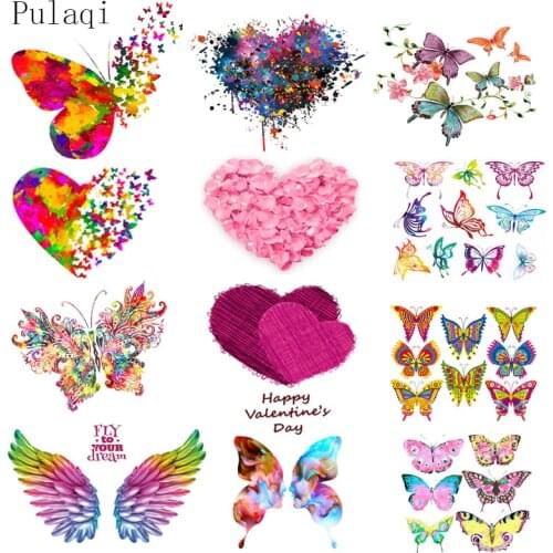 Pulaqi Iron On Transfers Patch Heat Transfers Vinyl Butterfly Sticker For Clothes Applique Print Thermal Washable T Shirt Badge