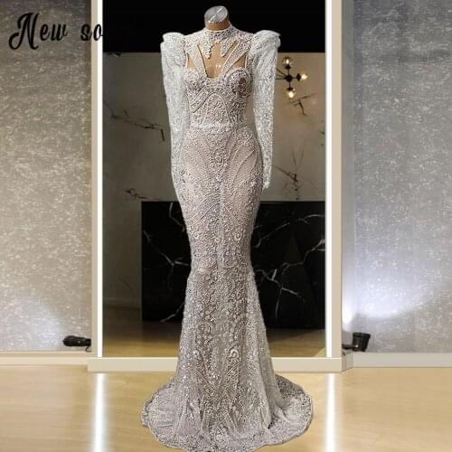Chic Lace From Dresses Long Sleeve Estido Noiva Sereia Party Robe De Soiree sexy Mermaid Muslim Long Evening Gowns 2021