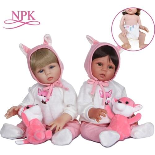 Npk 48cm dwaterproof water full body silicone two skin colors soft skin bath toy reborn baby girl handmade doll