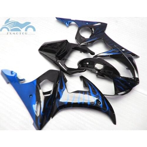High quality motorcycle fairings kit for YAMAHA R6 YZFR6 2003-2005 YZF R6 03-05 blue flames in black plastic fairings kit DF36