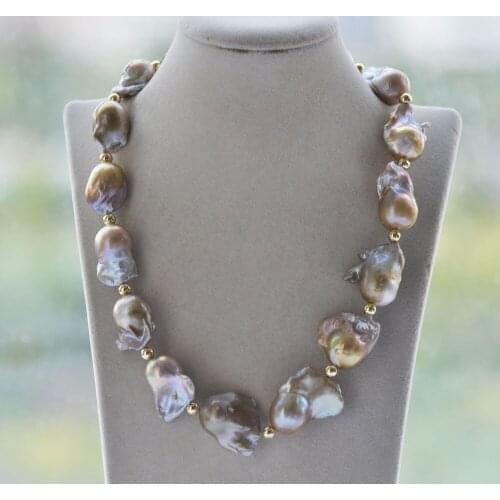 Z11002 Huge 20" 28mm Golden-Lavender Baroque Keshi Reborn Pearl Necklace CZ