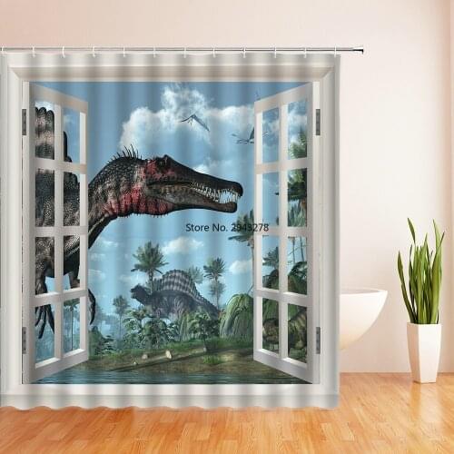 Dinosaur Funny Shower Curtain Bathroom Waterproof Polyester Shower Curtain Animals 3D Printing Bathtub Bath Shower With 12 Hooks