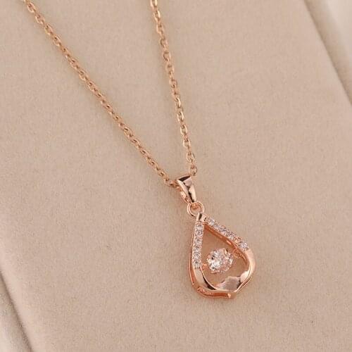 Korean Style Beating Heart Series Zircon Crystal Water Drop Pendant Women Necklaces No Fade Light Luxury Stainless Steel Jewelry