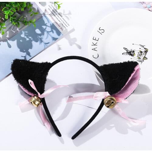 Womens Hair Accessories Cute Halloween Masquerade Cat Ears Cosplay Cat Ear Anime Party Costume Bow Tie Bell Headwear Anime