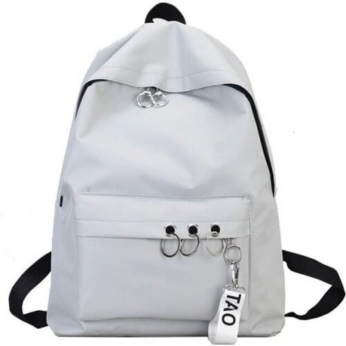 Korean style Backpack Women Solid Zipper Metal Ring Decoration Womens Backpack Knapsack