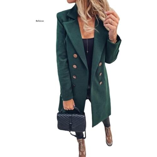 Women Long Wool Blends Coat Lapel Double Button Woolen Women Coats Overcoat Fashion Solid Slim Outerwear Femme Winter New