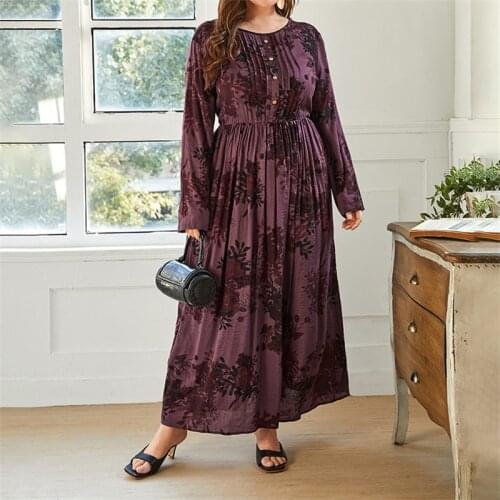 2021 Spring Autumn Long Sleeve Dress Women O Neck Floral Print Retro Vintage Dress High Waist Plus Size House Dress