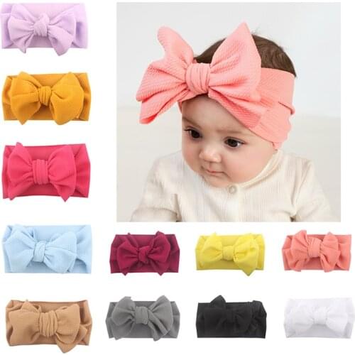 1PCS Baby Girl Headbands Elastic Big Bow Design Hair BandSolid Cotton Stretch Turban Nylon Headwear For Kids Hair Accessories