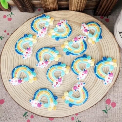 10Pieces Flatback Flat Back Resin Cabochon Kawaii DIY Rainbow Resin Craft Decoration Embellishment For Hair Bow:25*34mm