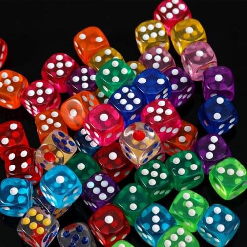 10Pcs Portable Table Games Dice 14MM Acrylic Round Corner Board Game Dice Party Gambling Game Cubes Digital Dices with Bag GYH