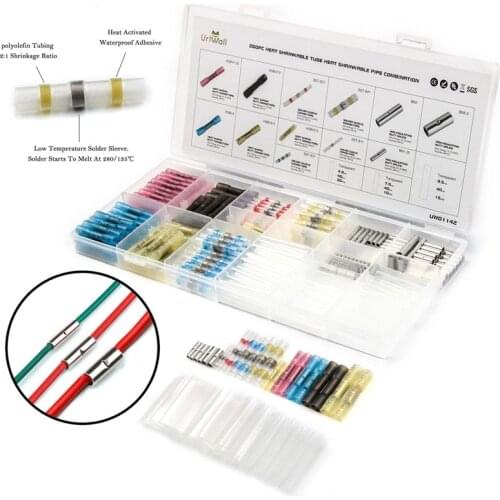 260 PCS Soldered Sleeve tube Splice Terminal+Heat Shrink Butt Terminals Wire Connector+Non-insulated Bare Wire Connectors
