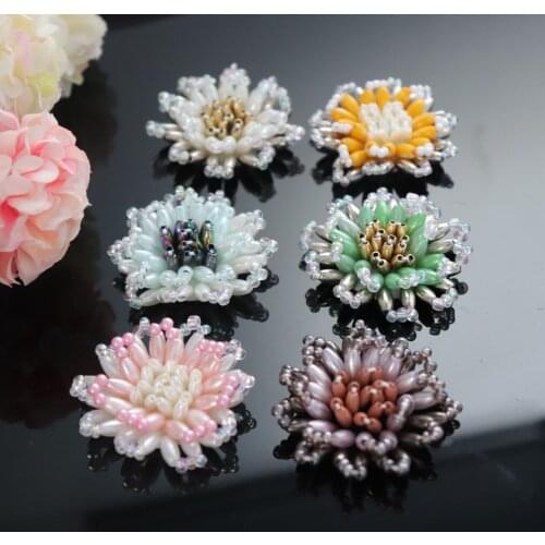 4Pcs/lot Handmade multicolor pearl flower cloth stickers Clothes bag hat shoes DIY decals accessories A060