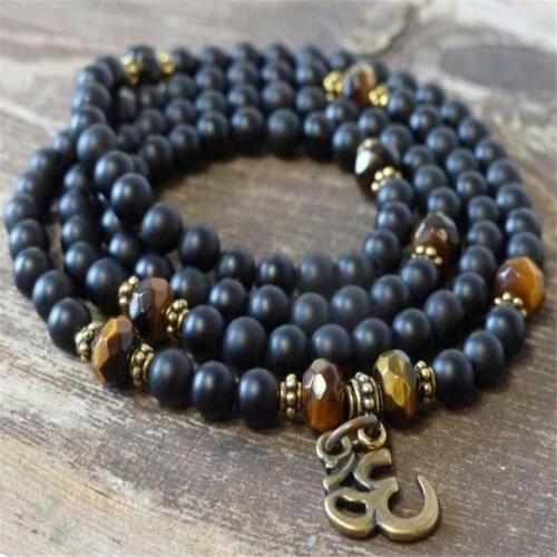 6MM Obsidian Bracelet 108 Beads Ohm Pendant Pray Bless Meditation Spirituality Healing Handmade