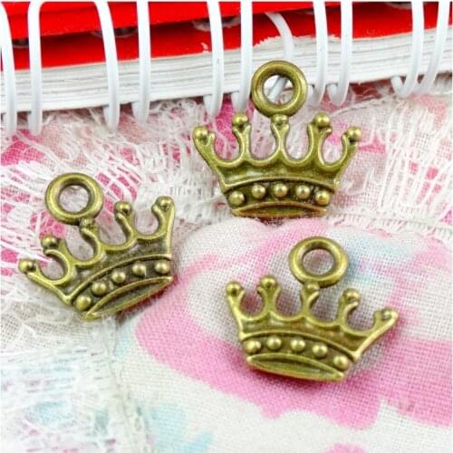 80Pcs/Lot Jewelry Making DIY Handmade Craft Charms Antique Bronze Plated 14*13MM Crown Pendant