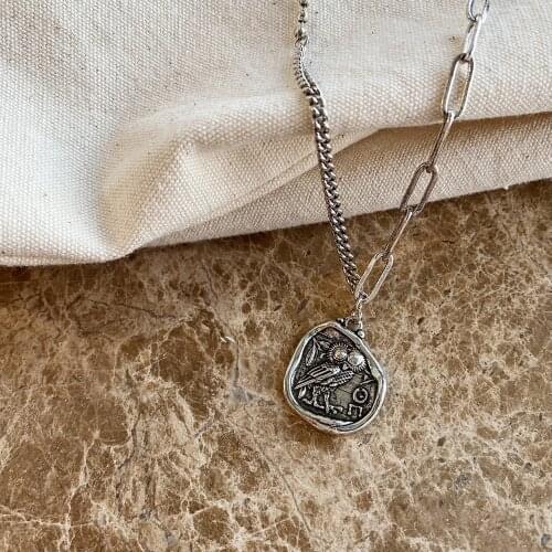 925 Sterling Silver Necklace Vintage Distressed Necklace Free Owl Pendant Korean Womens Party Jewelry necklace women