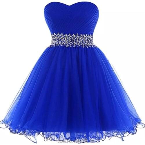 Organza Ball Gown Homecoming Dresses Royal Blue 2019 Elegant Beaded Short Prom Gowns Lace Up Party Dress