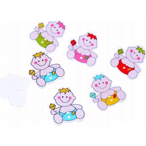 Free Shipping 50Pcs Random Mixed 2 Holes Pattern "Baby" Wood Buttons Sewing Scrapbooking 28x25mm F1058