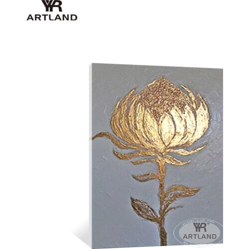 Big beautiful gold flowers Africa style Handmade canvas oil painting wall art picture poster for living room bedroom Hot sale