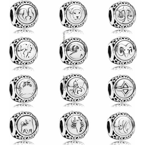 Original 925 Sterling Silver Aquarius Libra Leo Virgo Twelve Constellations Beads Fit Pandora Bracelet & Necklace Jewelry