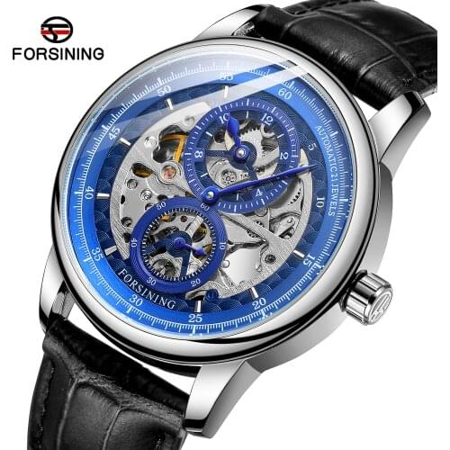 Forsining 2021 Luxury Mechanical Watches For Men Automatic Wristwatches Dropshipping Blue Face Male Clock Gift Reloj de hombre