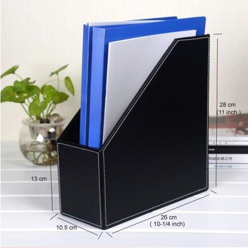 1-slot wood leather desk file book box magazine self holder document filing organizer case black 224A