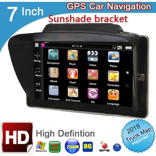 7 inch truck DDR 256M 8GB 800*480 MTK windows ce6.0 GPS Navigation with Wireless Rear View camera and sunshade car gps navigator