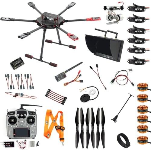 JMT DIY Saker675 675mm 6-axle Carbon Fiber Folding Aircraft w/ 2-Axle Brushless Gimbal AT10II 2.4G 10CH Radio Transmitter APM2.8