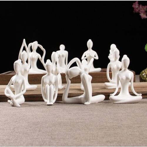 Ceramic Yoga Figure 12 Style Abstract Woman Yoga Miniature Ename White Yog Stattue Yoj Posture Figurines Home Ornament Sculpture