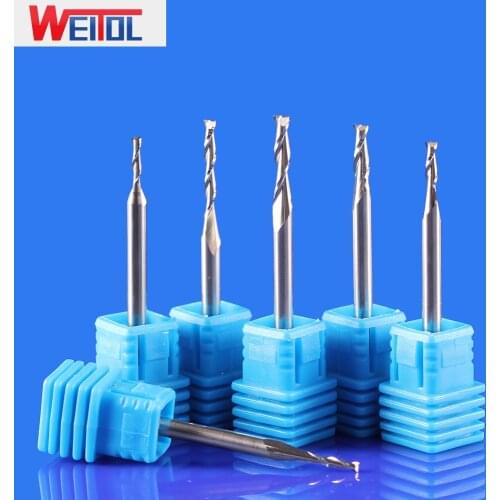 WeiTol 3 pcs 3.175mm shank 2mm cutting diameter end mill 2 flutes router bits wood spiral bits carbide cnc cutting tools