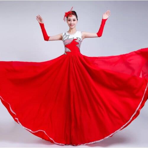 Red Long Full-skirt Opening Dance Big Swing Dress Spanish Bullfight Performance Dance Costume Stage Sequin Dancing Costume H589