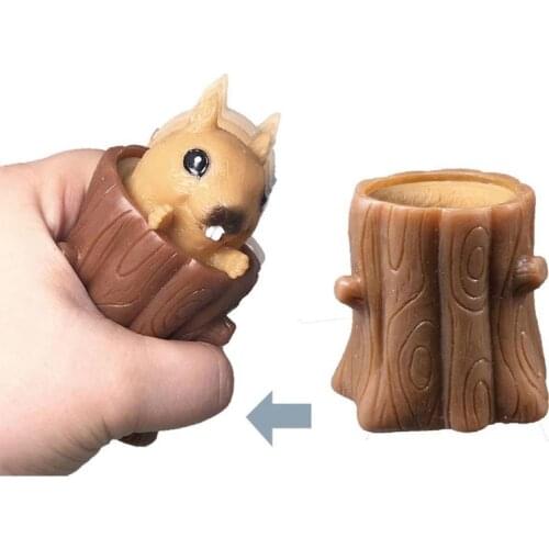 Creative Squirrel Cat Toy Release Stress Toys Squeeze Squirrel Cup Childrens Kids Funny Tree Stumps Fidget Toys